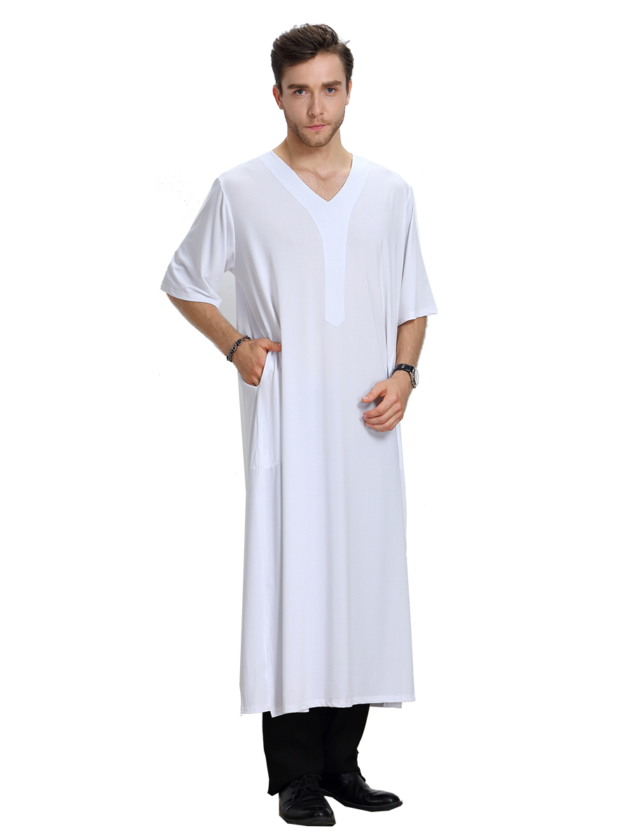 Men's Saudi Thobe Robe Islamic Muslim Jubba Arab Kaftan Abaya Short ...