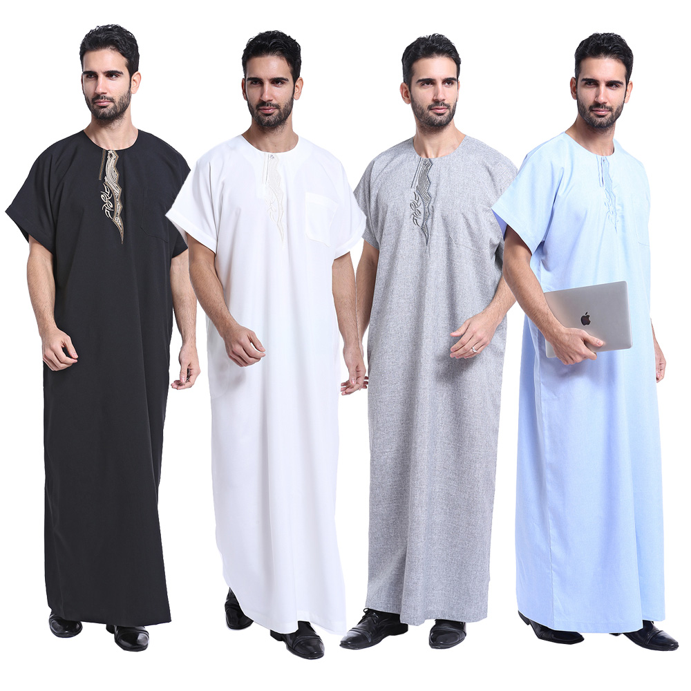 US STOCK Men's Saudi Jubba Dishdasha Desert Dress Kaftan Islamic Arab Thobe Robe