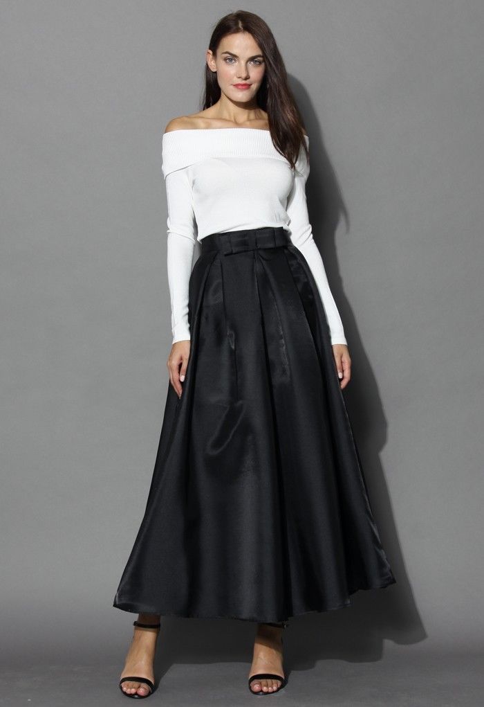 Stretch A-line High Waist Flared Lady Pleated Swing Long Skater Skirt ...