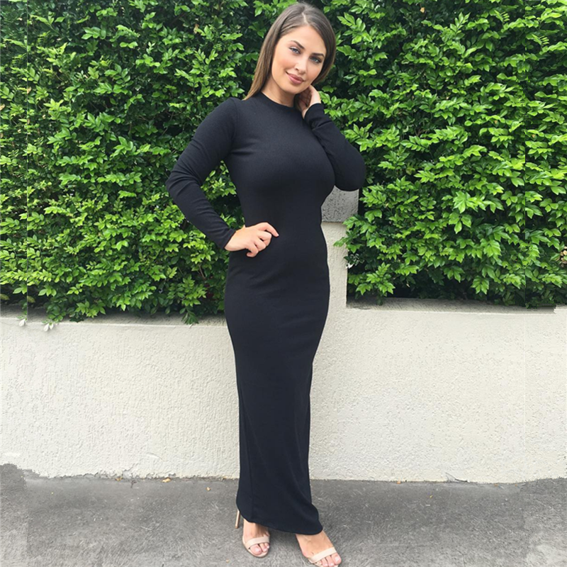 Arab Robes Muslim Women S Solid Color Abaya Stretch Long Sleeved