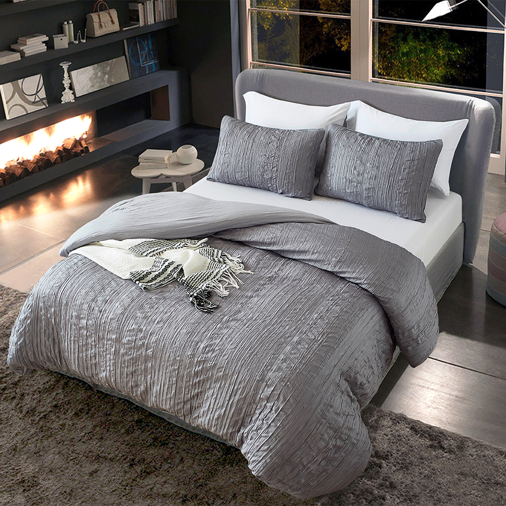 Elegant Grey Pleated Bedding Sets Modern Duvet Quilt