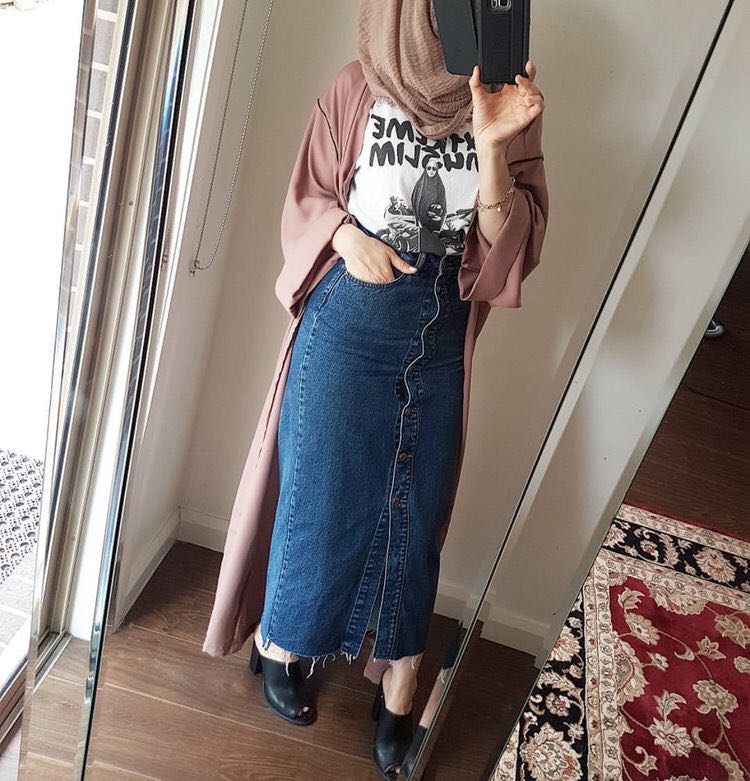 long jean pencil skirt