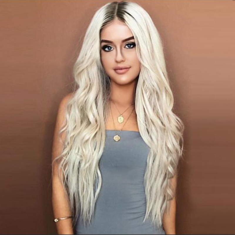 Fashion Women 27 Ombre Hair Blonde White Full Wig Synthetic Wavy