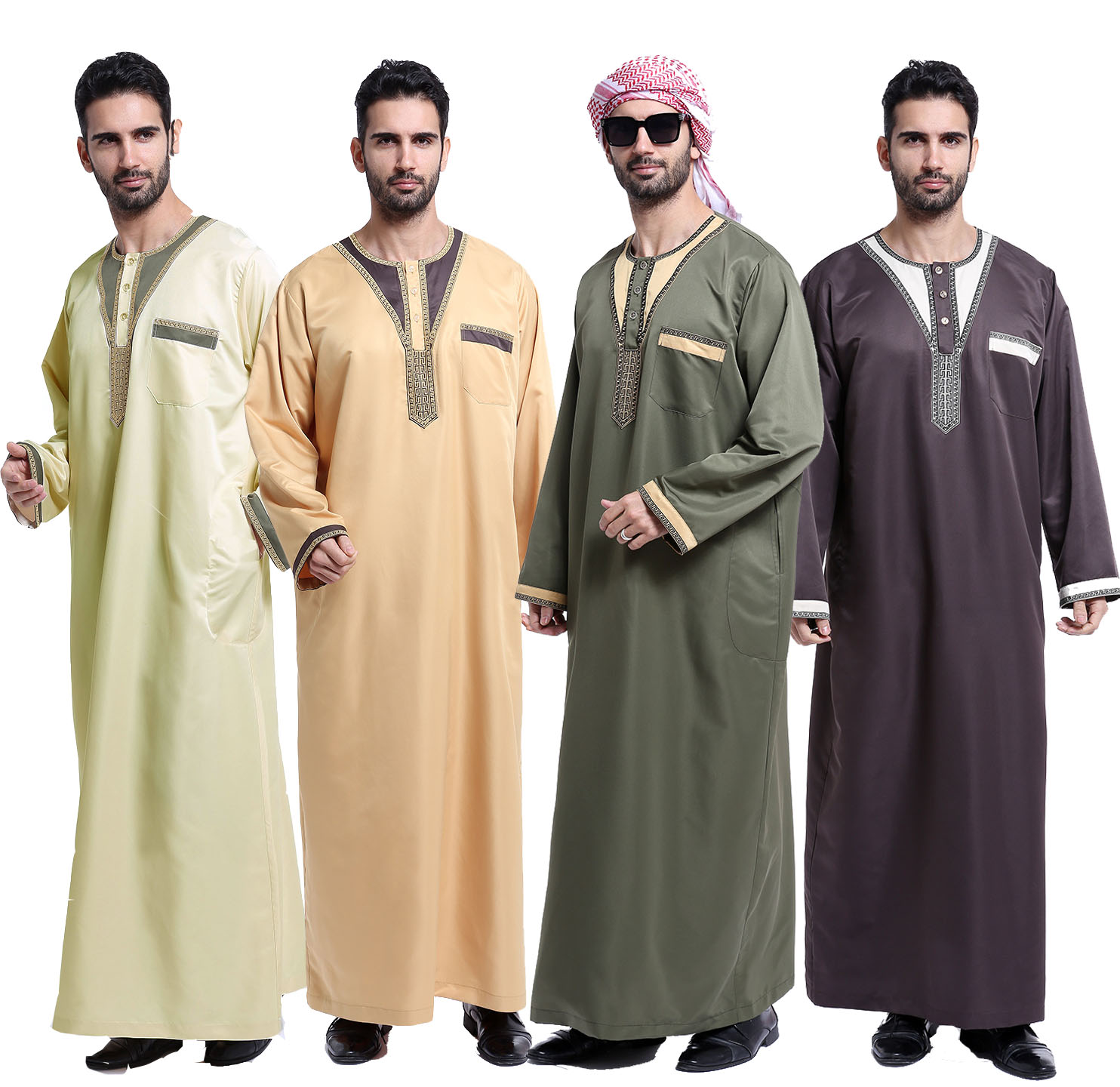 Men Saudi Thoub Thobe Abaya Robe Daffah Dishdasha Islamic Arab Kaftan Dress New Ebay