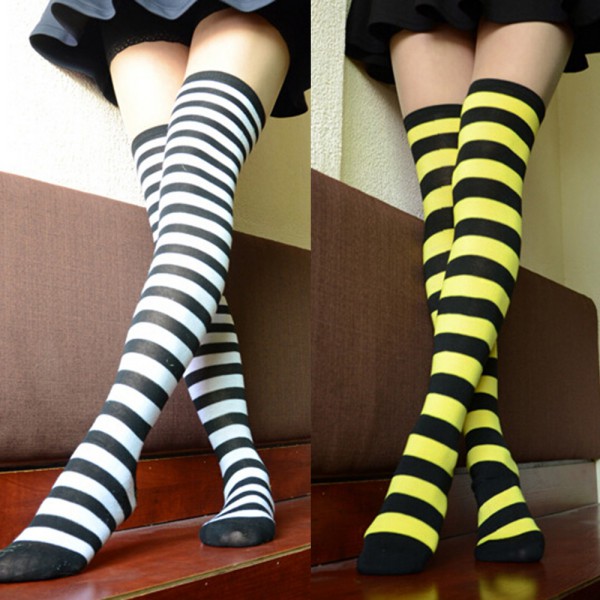 striped over the knee high socks