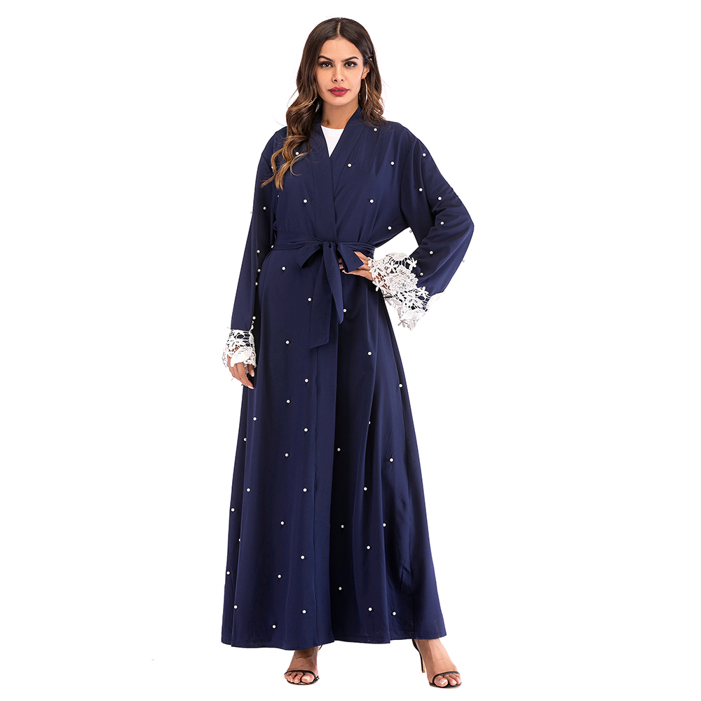 Abaya Muslim Lace Cardigan Women Beaded Open Robe Islam Dubai Maxi Dress Kaftan Ebay