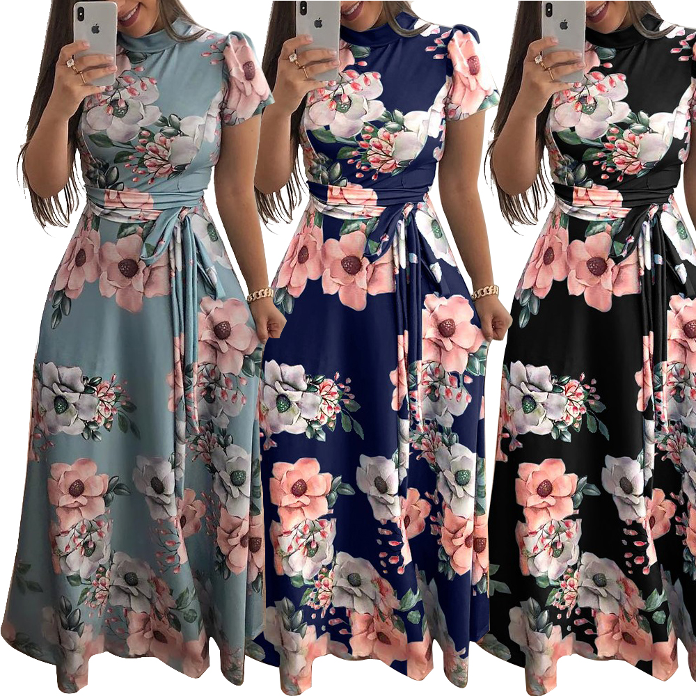 Women/'s Boho Floral Short Sleeve Long Maxi Dress Party Beach Sundress