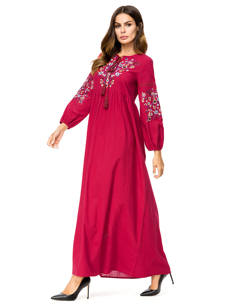 Muslim Women Embroidery Long Sleeve Maxi Dress  Robe Islam  