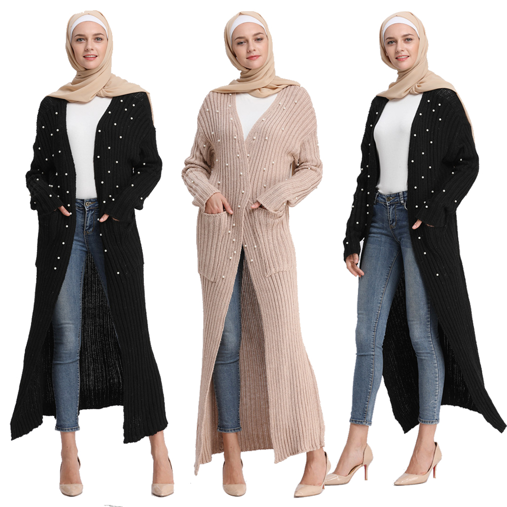 Details About Muslim Women Full Length Cardigan Sweater Duster Long Sleeves Open Front Coat