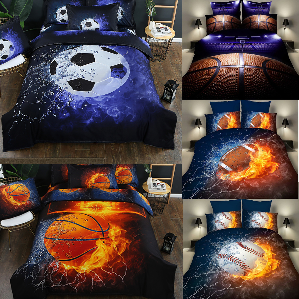 HOT 3D Bedding Set Football Basketball Rugby Duvet Quilt Cover Set All Size UK