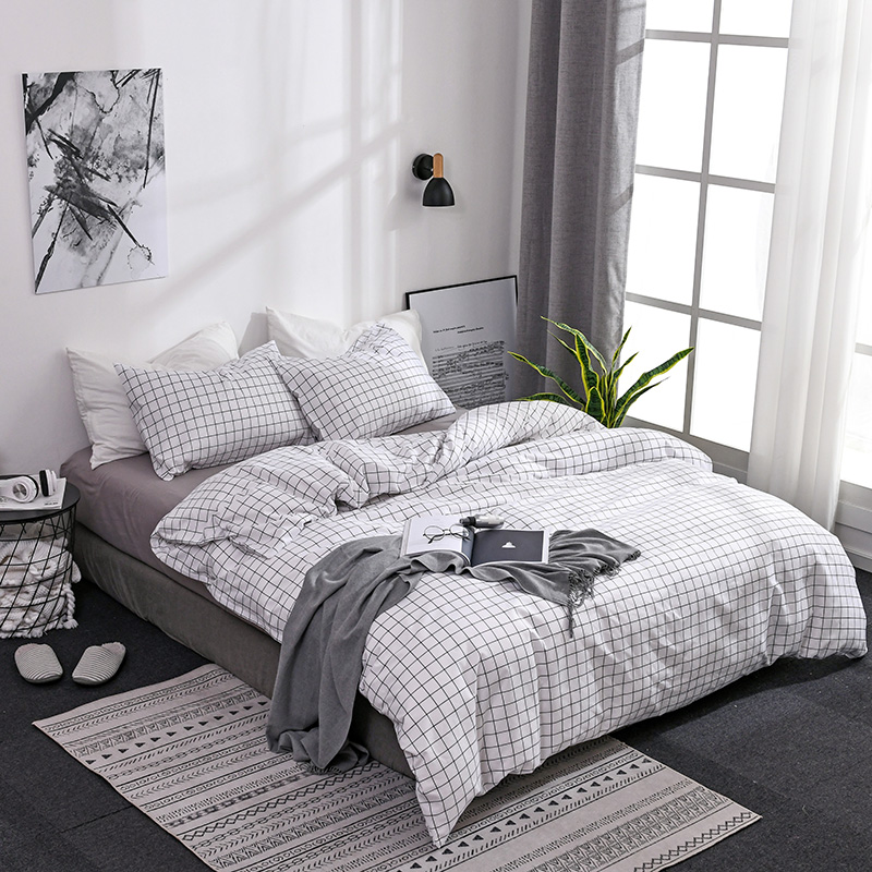 Reversible Grid Bedding Sets White Duvet Quilt Cover Pillow Case Twin Queen King Ebay