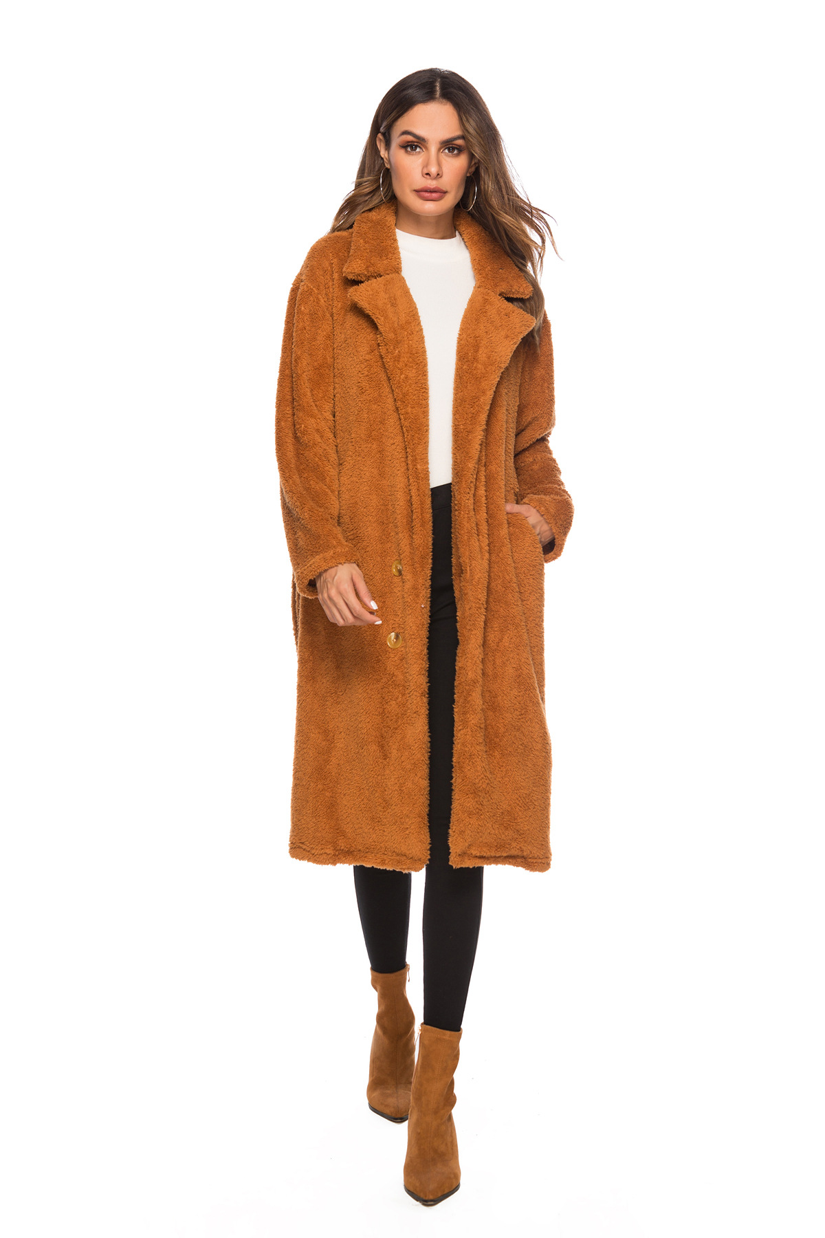 2019 Womens Double Faux Fur Alpaca Wool Long Coat Teddy Bear Swing Coat ...