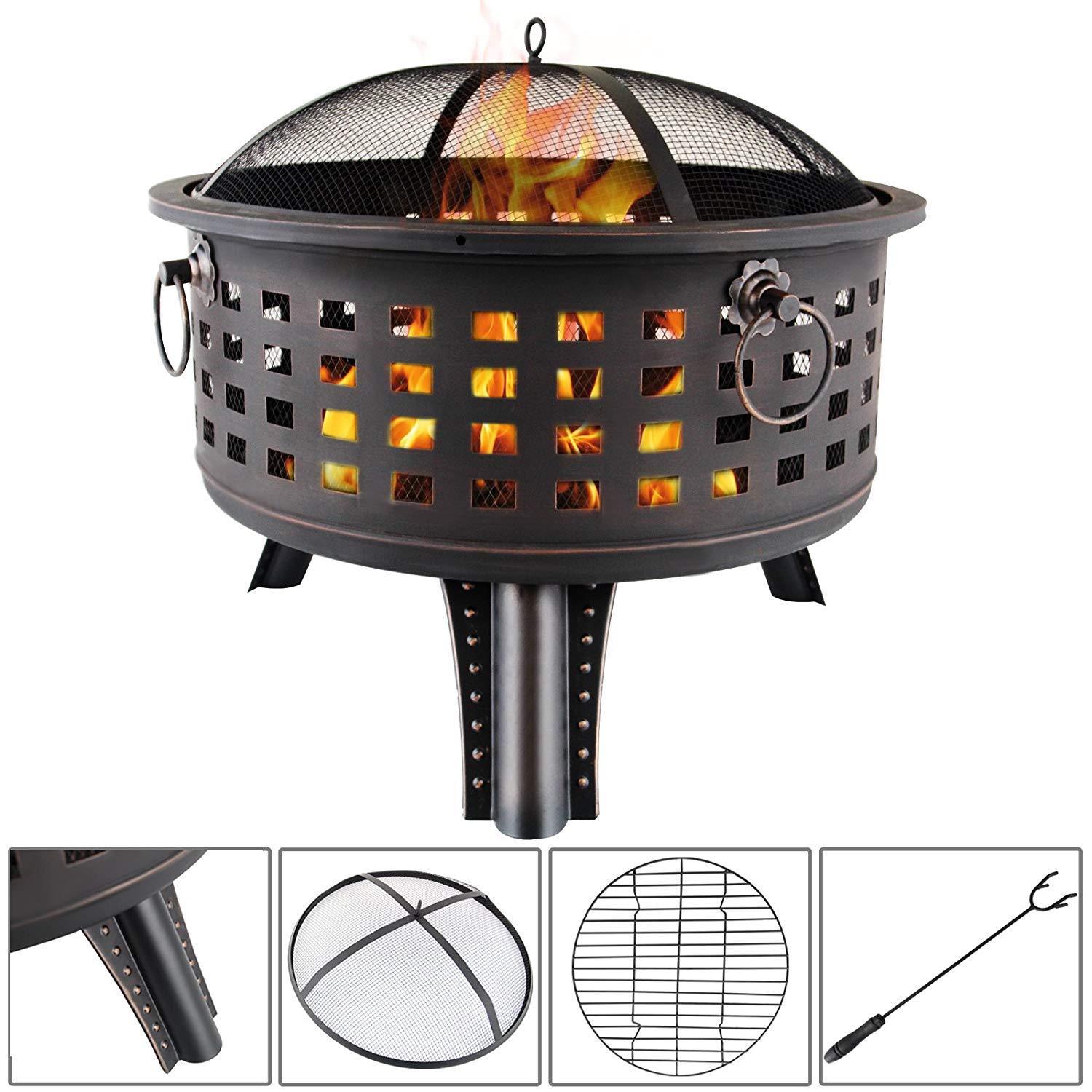 Large Round Outdoor Fire Pit Burning Heater Backyard Patio Steel