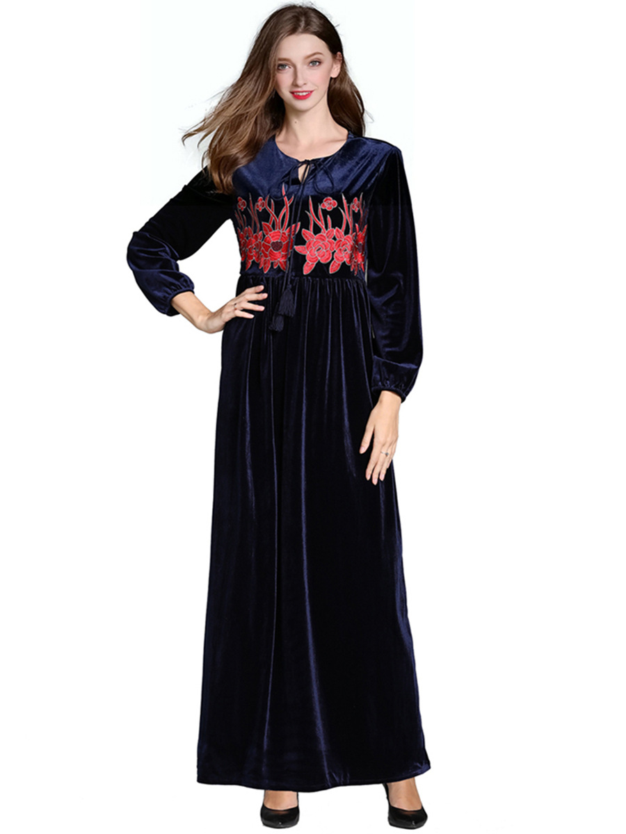 Abaya Muslim Women Velvet Ethnic Embroidery Long Robe Islamic Maxi Dress Jilbab Ebay