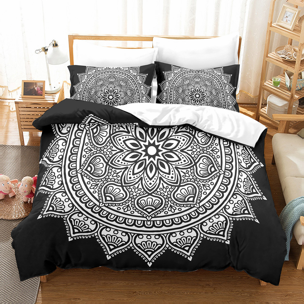 Indian Black Mandala Duvet Cover Set Twin Queen King Size Boho