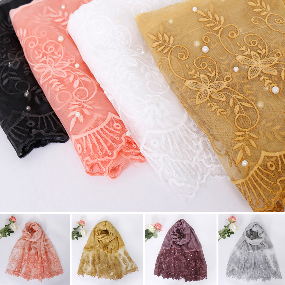 BRAND NEW FASHIONABLE PLAIN MAXI HIJAB//SCARF WITH BLACK LACE MANY COLOUR !