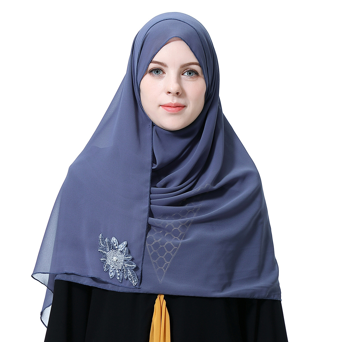 Muslim Women Chiffon Scarf Head Wrap Islamic Beaded Hijab Shawl Amira