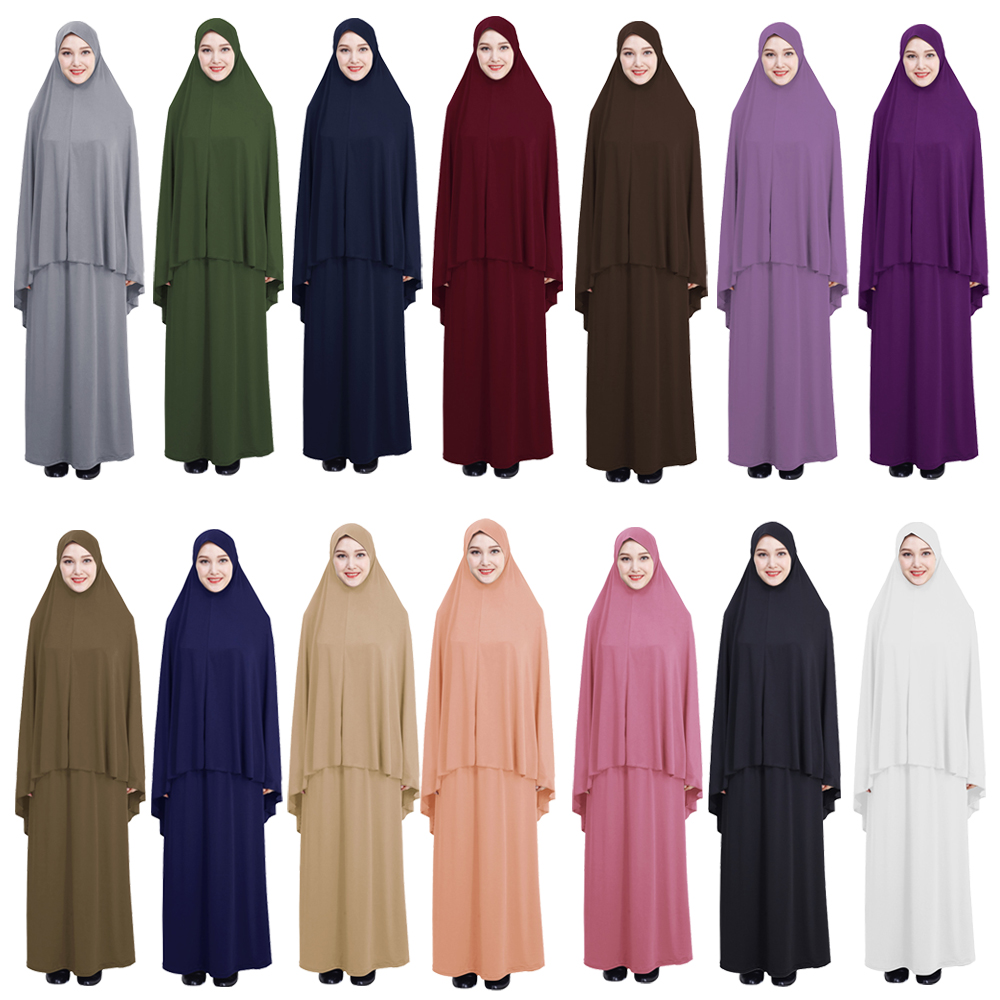 Women Prayer Clothes Set Muslim Abaya Jilbab Long Dress Arab Hijab ...