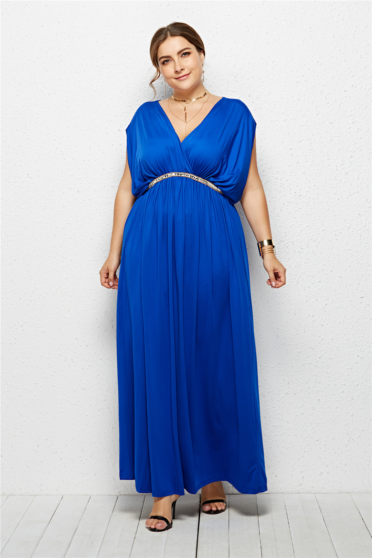 Plus Size Women Evening Dresses Elegant V-Neck Formal Gown Party Maxi