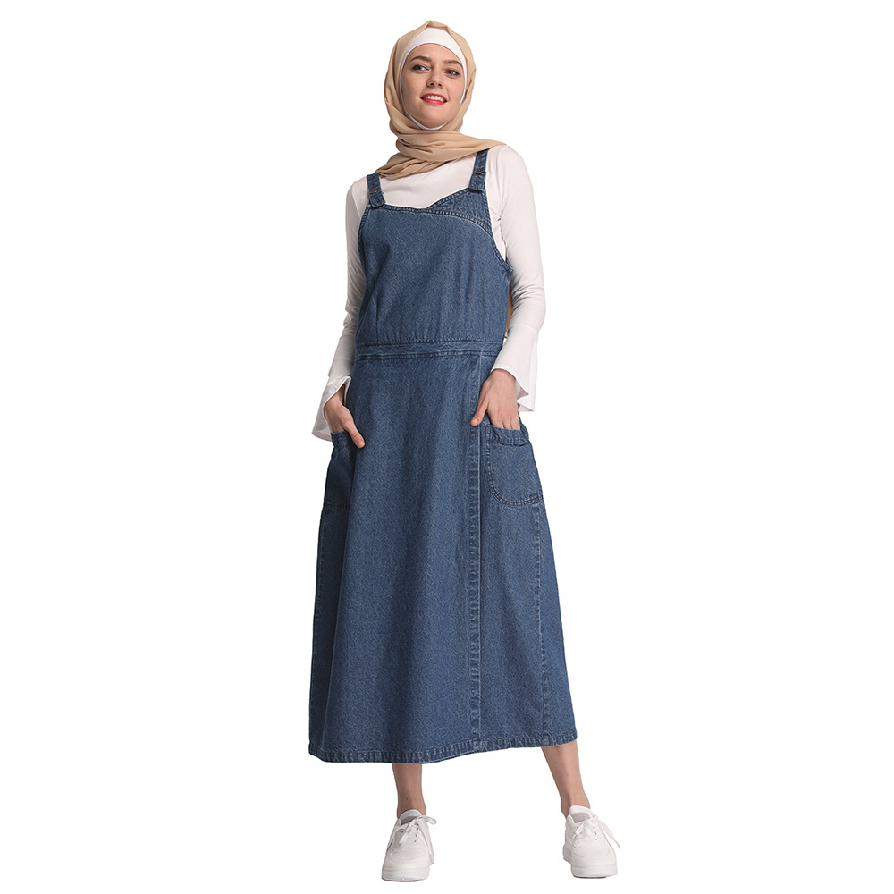 denim dungaree dress long