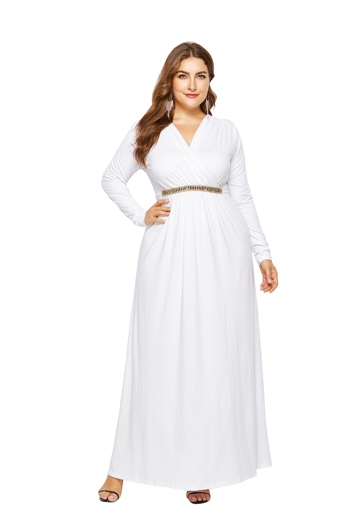 white long sleeve plus size dress