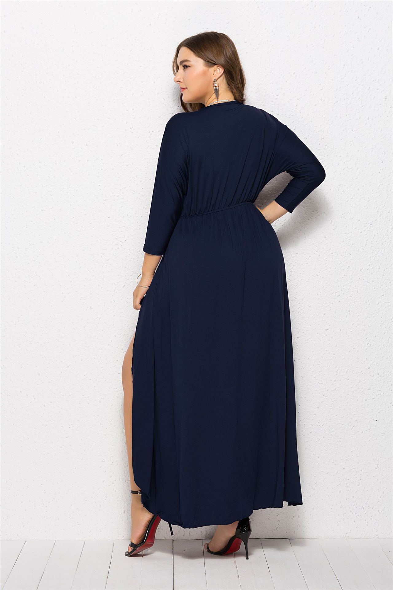 Plus Size Women Long Sleeve High Waist Evening Cocktail Gown Maxi Party