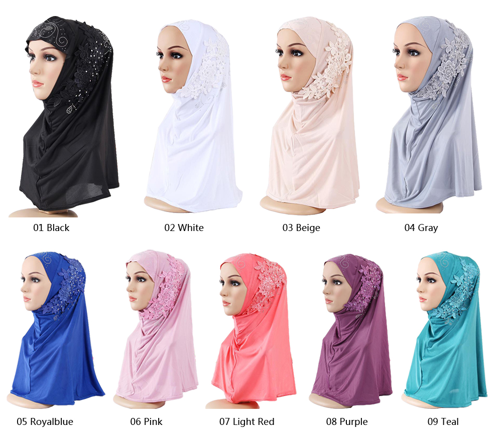 Women Muslim Hijab Scarf Long Islam Lace Splice Wrap Shawl Head Cover