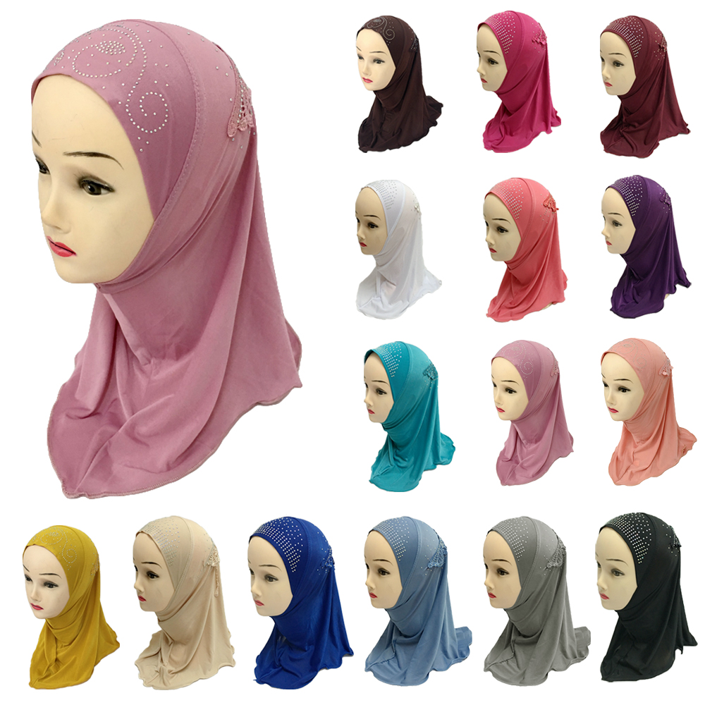 Girls Kids Muslim Hijab Hats Islamic Arab Scarf Caps Shawls Wrap ...