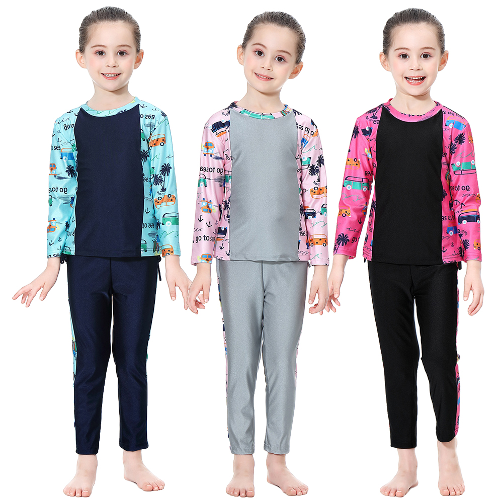 Muslim Swimwear for kid Girls Children Modest Islamic Hijab Swimsuits Burkini