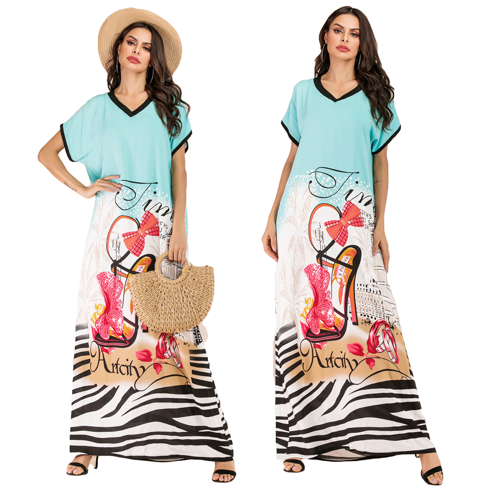 Abaya Kaftan Muslim Dress Women Short Sleeve Long Robe Arab Caftan Beach Dresses Abaya Kaftan Muslim Dress Women Short Sleeve Long Robe Arab Caftan Beach Dresses