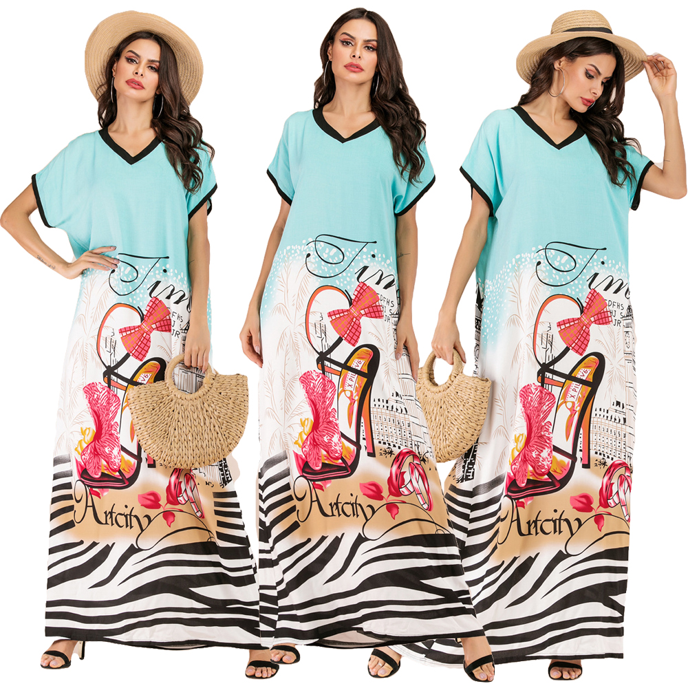 Abaya Kaftan Muslim Dress Women Short Sleeve Long Robe Arab Caftan Beach Dresses Abaya Kaftan Muslim Dress Women Short Sleeve Long Robe Arab Caftan Beach Dresses