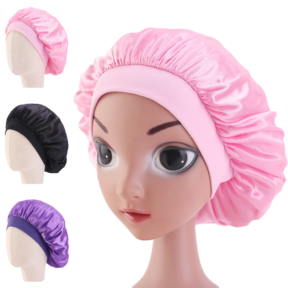 Elastic Kids Girl Satin Bonnet Cap Night Sleep Hair Head Cover