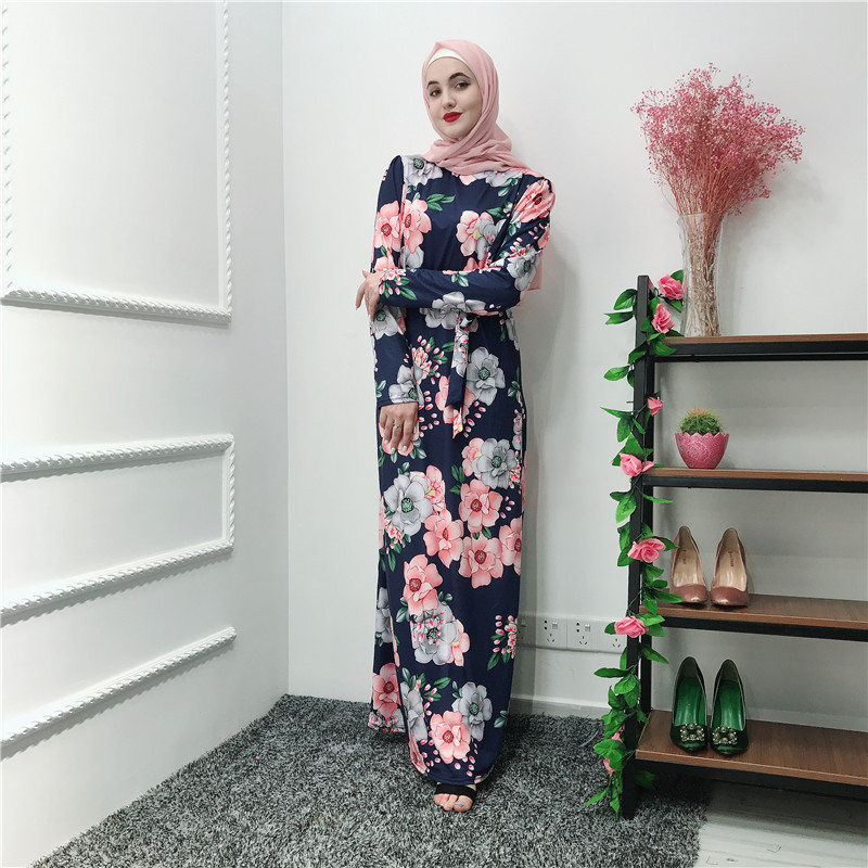Muslim Women Floral Print Long Maxi Dress Abaya Kaftan Islamic Vintage ...