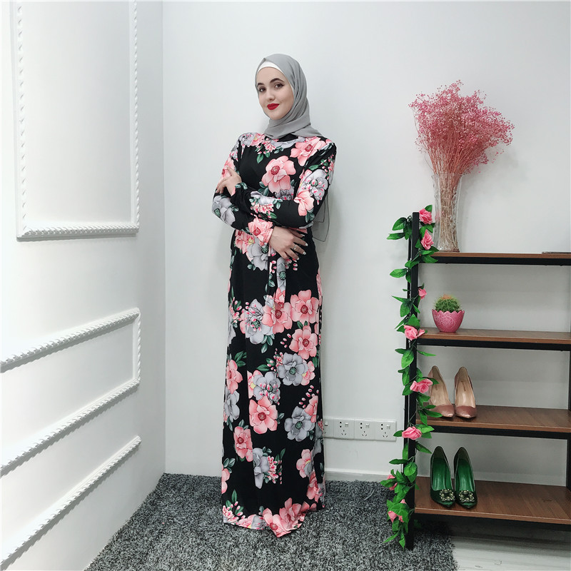 Muslim Women Floral Print Long Maxi Dress Abaya Kaftan Islamic Vintage ...