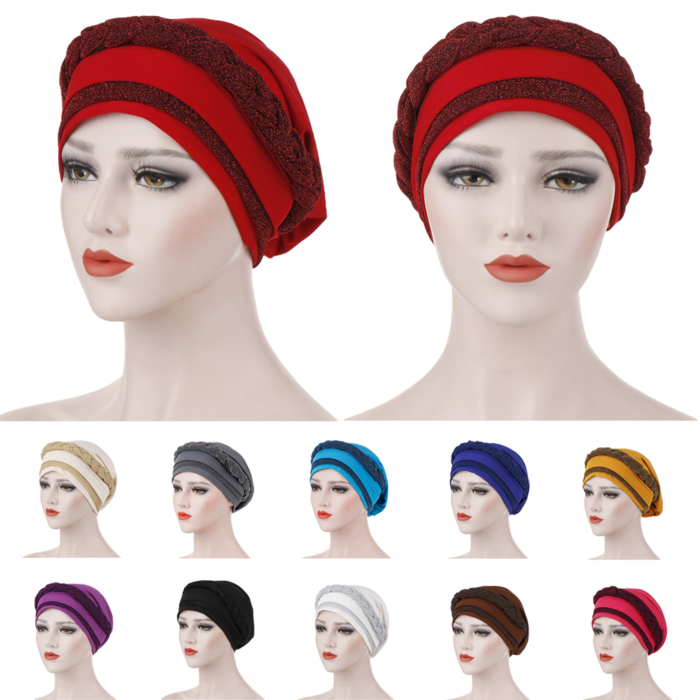 Women Islamic Head Scarf Muslim Hijab Braid Wrap Turban Hat Chemo Cap Head Wrap