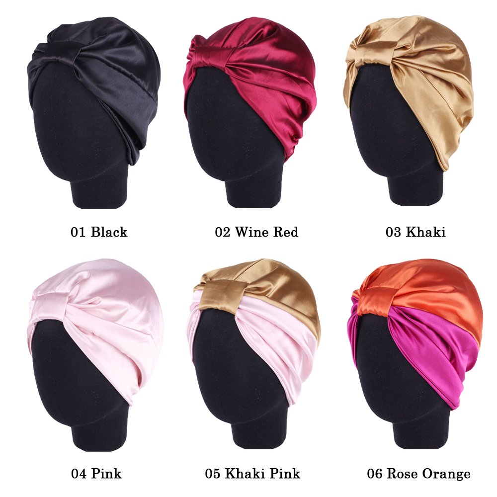 Women Silk Satin Bow Bonnet Hair Loss Care Cap Night Sleep Turban Chemo Hat Wrap