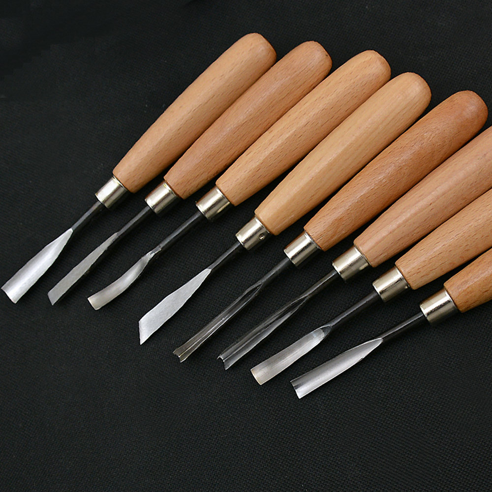 8Pcs Hand Wood Carving Knife Tools Chip Detail Chisel Set 