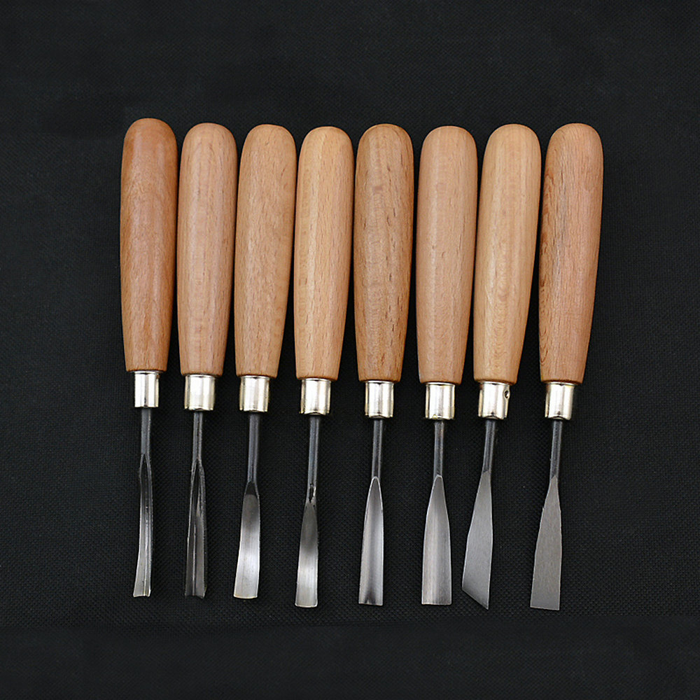 8Pcs Hand Wood Carving Knife Tools Chip Detail Chisel Set 