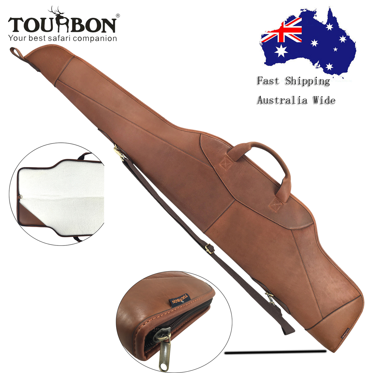 Tourbon Genuine Leather Rifle Case Scope Bag Full Zipper Slip Gun