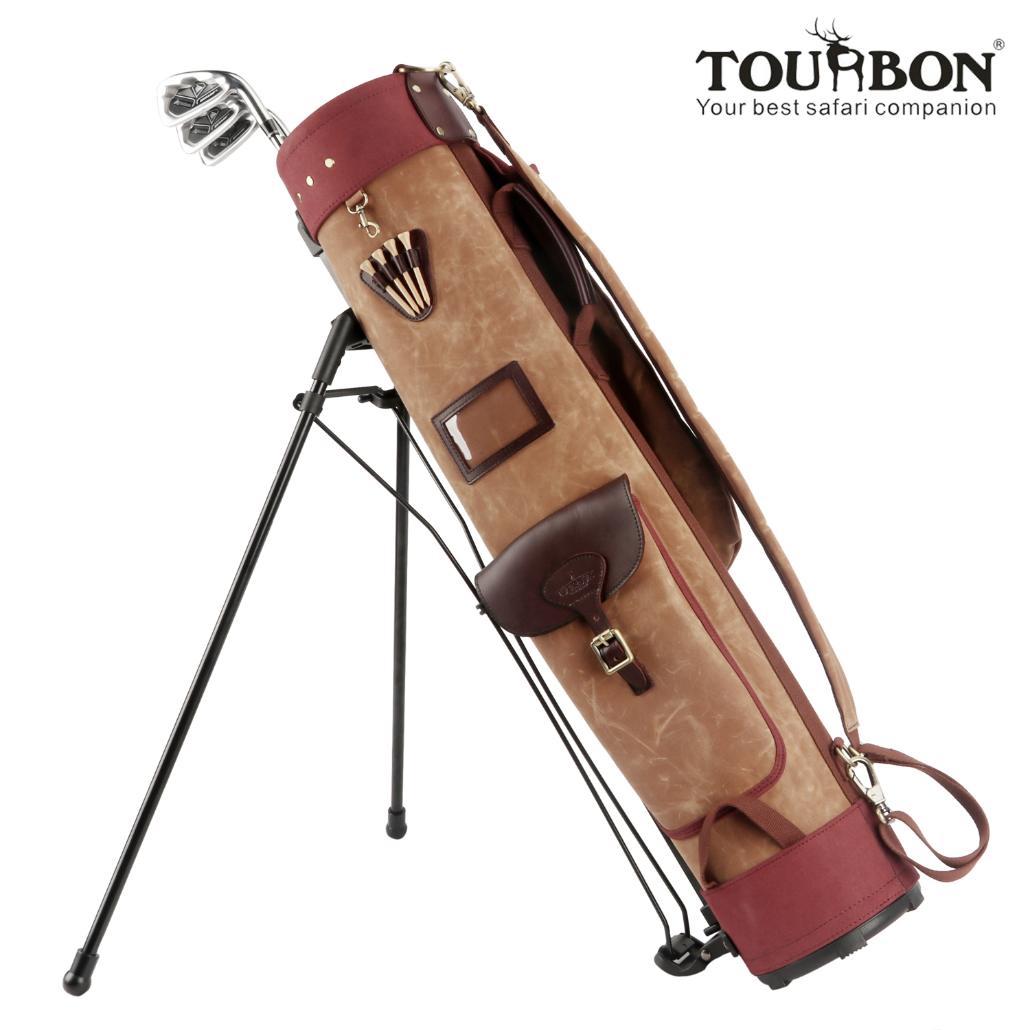 Tourbon Golf Club Stand Bag Carry Cart Travel Case Staff Pack Vintage