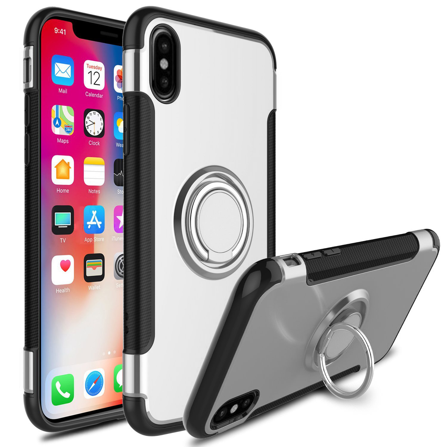 For Apple iPhone X -- Dual Layer iRing Hard back Magnetic