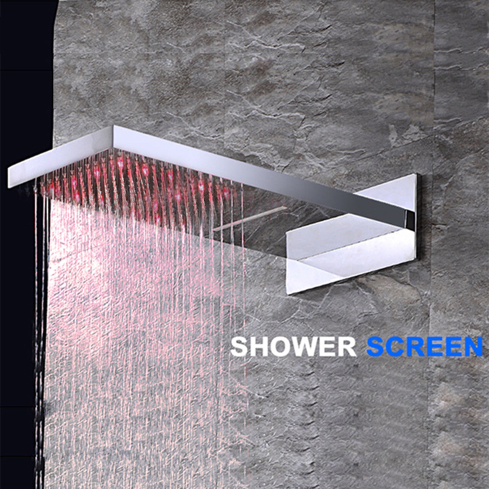 Chrome LED 22" Rainfall/Waterfall Shower Head Wall Mount Rectangular Sprayer Tap eBay
