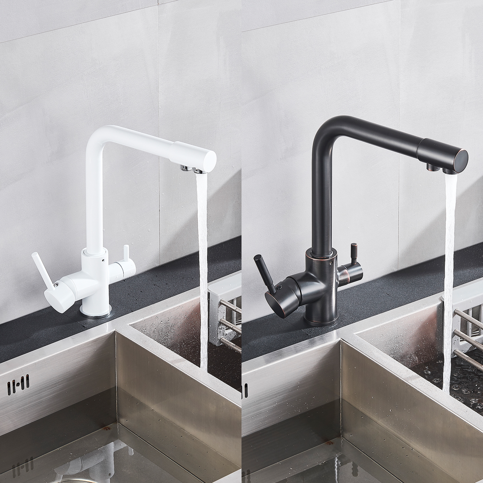 Details About Brass Kitchen Sink Faucet Dual Handle Filter 360 Degree Rootation Drinking Water