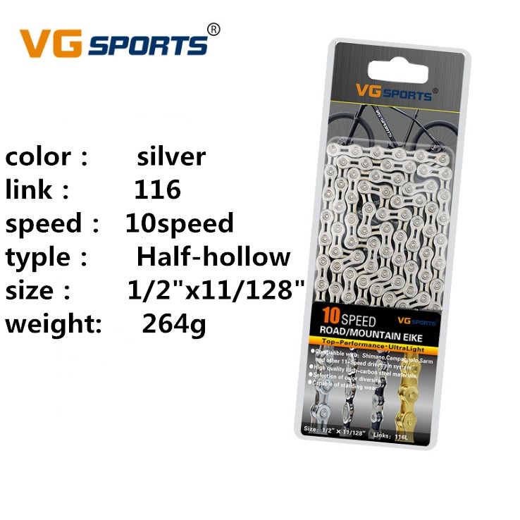 VG Sports 10 Speed Bicycle Chain Half-Hollow 10S 116L Road Mountain Bike Chain