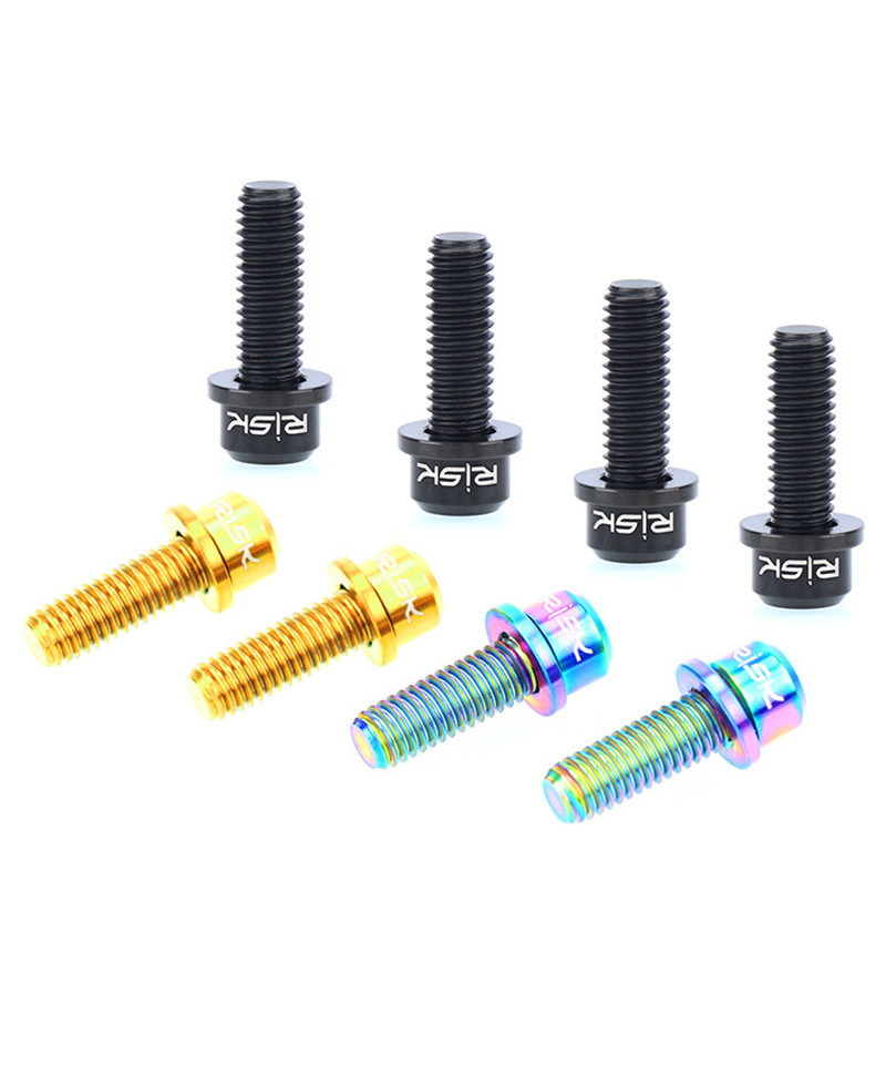 RISK 4pcs M6 Titanium Alloy MTB Bike Brake Caliper Gasket Fixed Bolts Screws Set