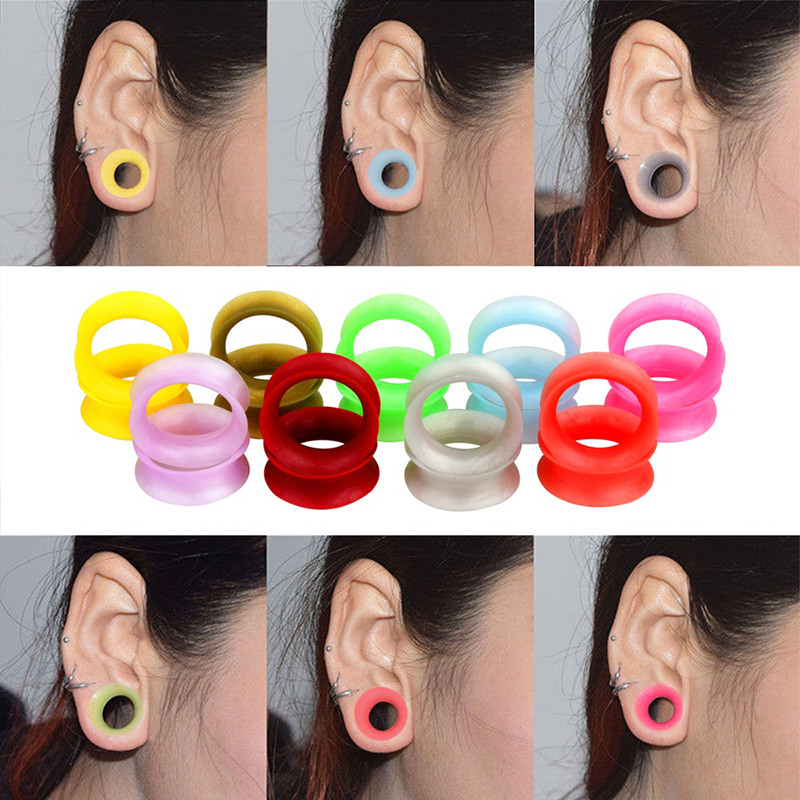 2 Pair Silicone Ear Plug Double Flare Saddle Flesh Tunnel Stretcher Gauge 6-25mm. 