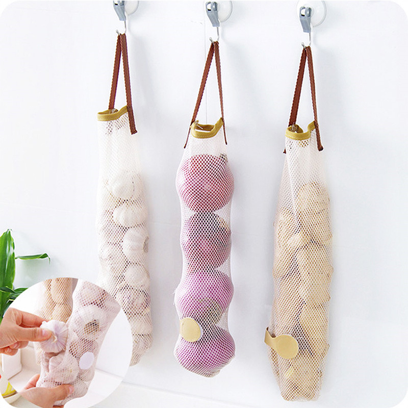 Wall Hanging Mesh Net Storage Bag Garlic Potato Onion Kitchen Organizer