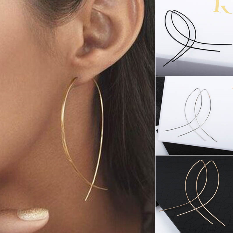 1 Pair Cool Punk Simple Geometric Black Curved Line Alloy Club Earrings Gift New