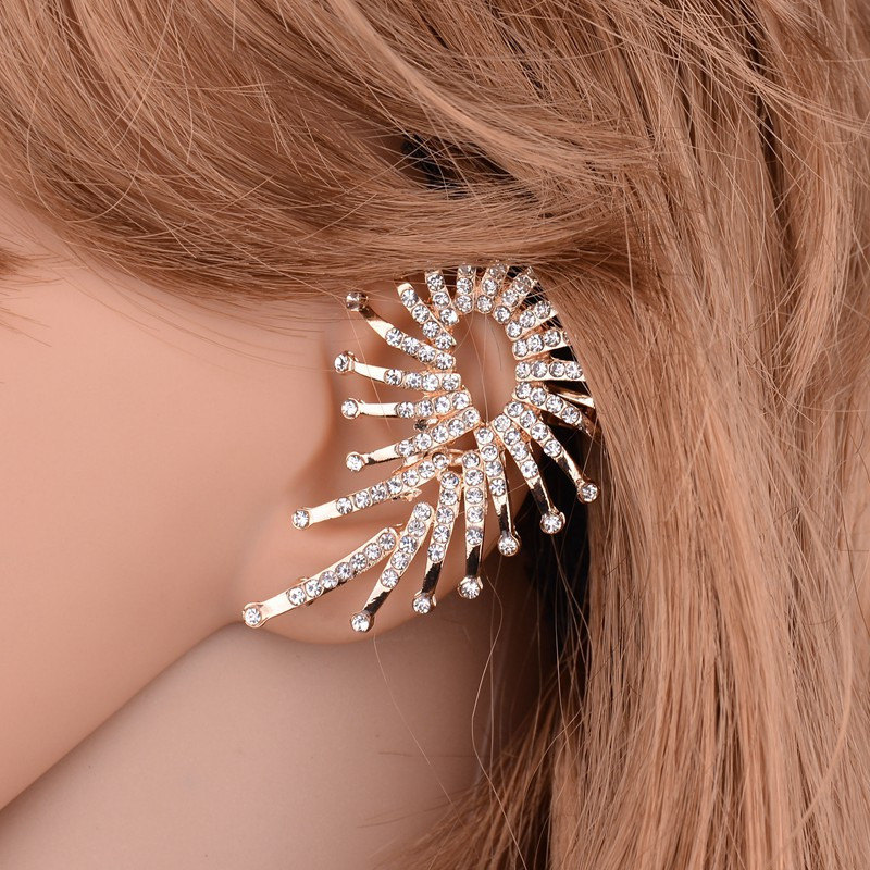 Leaf Diamond Clip Ear Cuff Wrap Cartilage Stud Women's Punk Earring