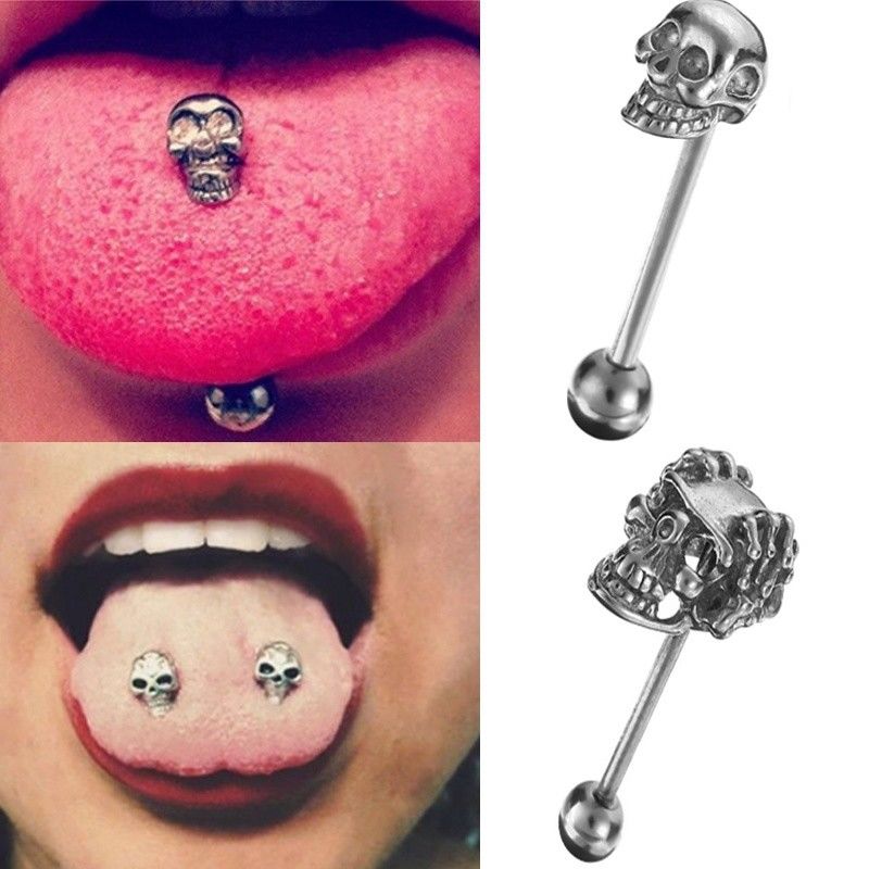 Punk Skull Tongue Rings Piercing Earring Stud Stainless Steel Piercing Jewelry